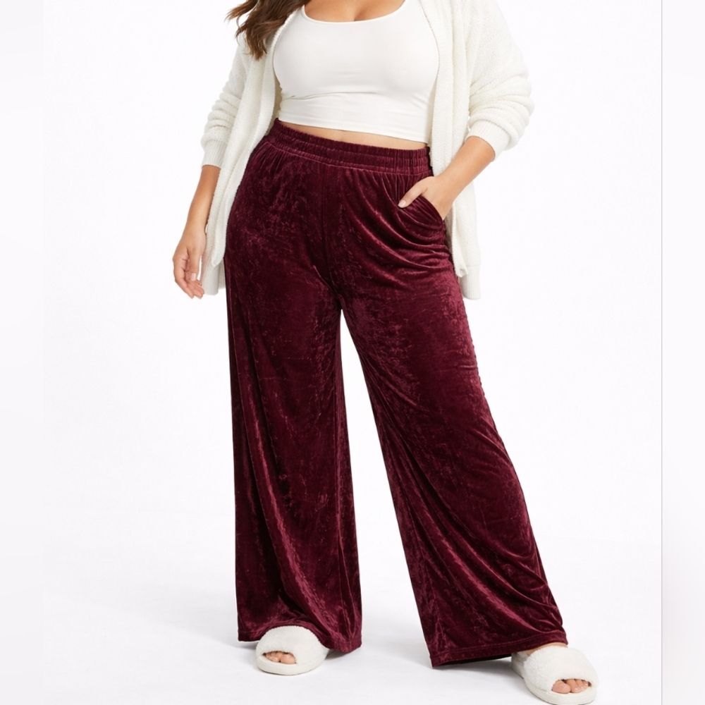 Soft Surroundings Velvet Wide Leg Lounge Pants 2X Burgundy Cozy Luxury